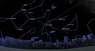 an illustration of the night sky on May 6, 2023 showing the Eta Aquarid meteor shower