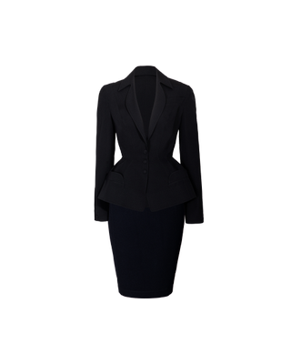 A/w 1987 Black Crepe Blazer and Skirt Suit Set