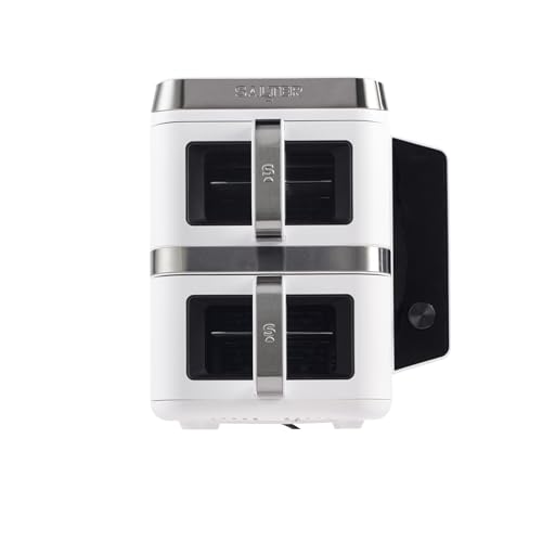 Salter Verticook View Air Fryer - Vertical Double Drawers, Cook on 4 Levels, Xl 9l Capacity - 2 X 4.5l Baskets, 2 Drawers & 2 Racks, Space Saving, 12 Functions, Sync & Match, Pfas-Free, 2400w, White