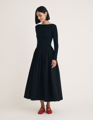 Black Long Sleeve A-Line Penni Midi Dress