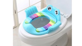BRIGHT AND CHEERFUL TOILET TRAINING SEAT WITH RANBOW STRIPES AND FRIENDLY EYES