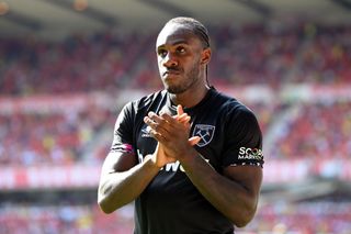 Michail Antonio of West Ham United applauds the fans during the Premier League match between Nottingham Forest and West Ham United at City Ground on August 14, 2022 in Nottingham, England