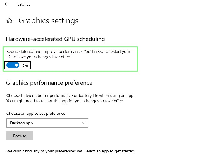 Toggle on GPU scheduling with hardware acceleration