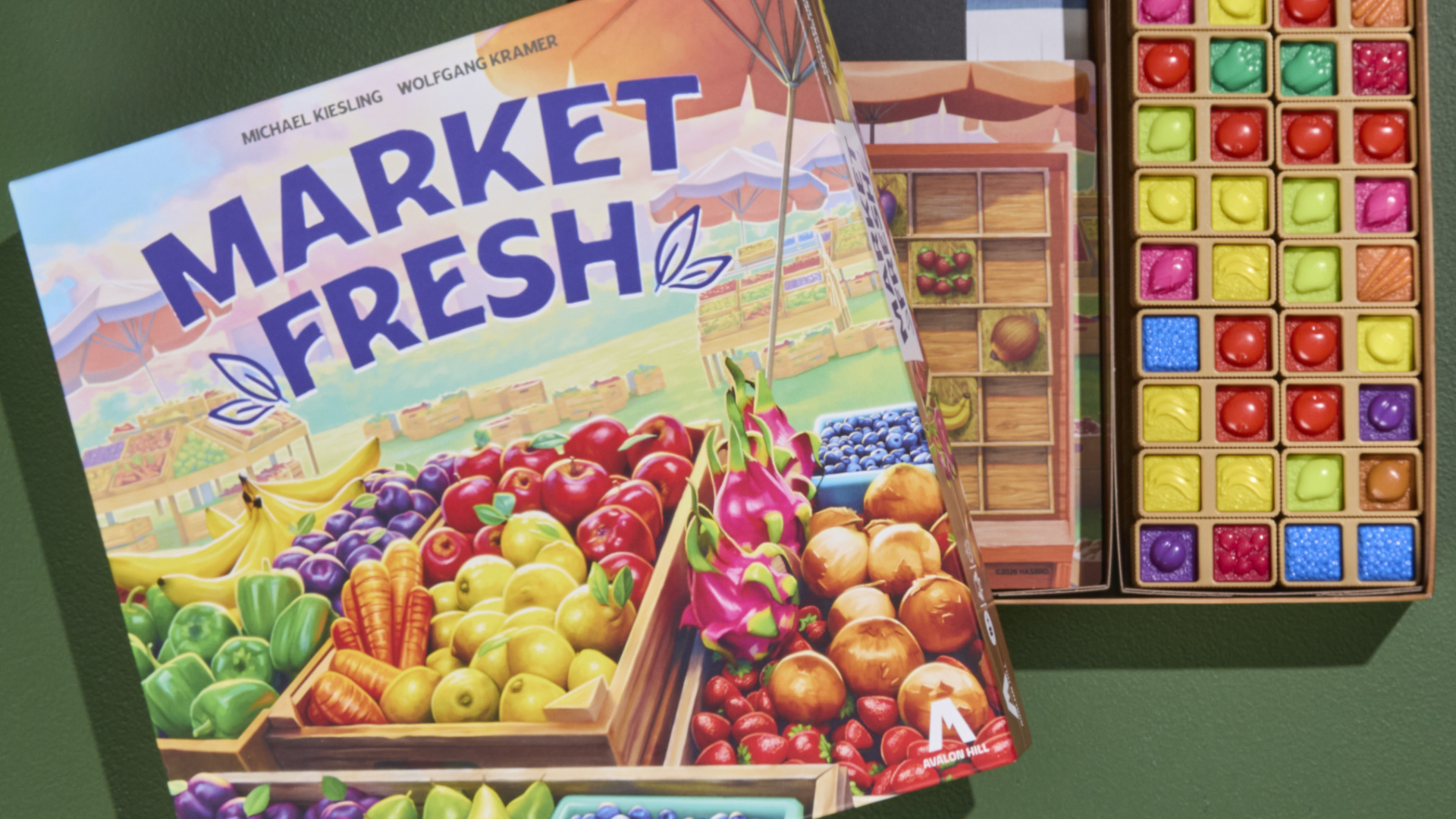 Market Fresh box and contents on a green background