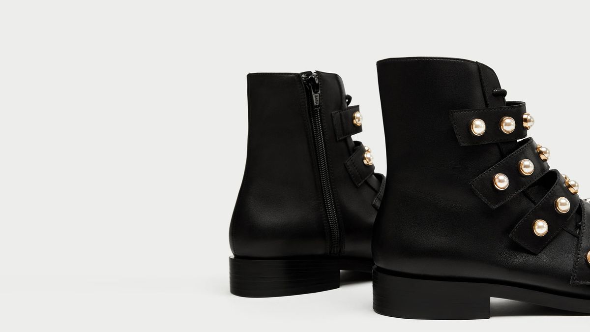 Zara leather boots with on sale pearls