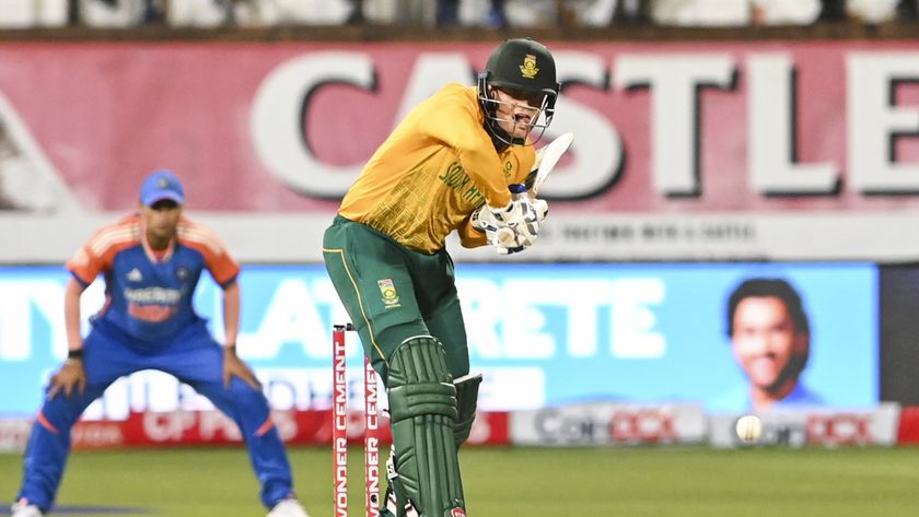  Ryan Rickelton of South Africa batting against India