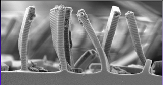 Up close, the microstructure of the new photonic material looks a bit like notebooks lined up in a row.