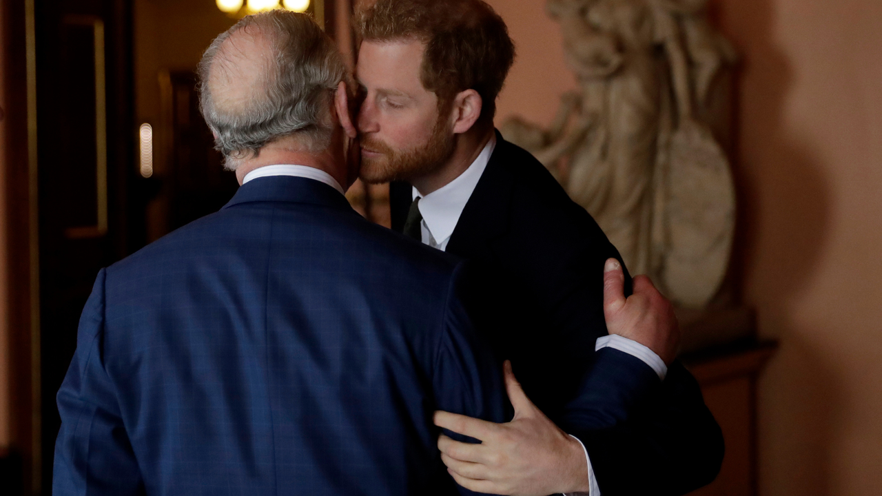 Prince Harry and Prince Charles, Prince of Wales arrive to attend the &#039;International Year of The Reef&#039; 2018 meeting at Fishmongers Hall on February 14, 2018 in London, England.