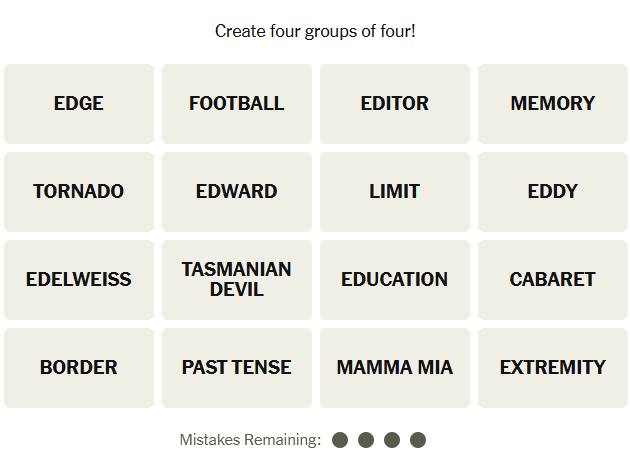 The New York Times Connections puzzle on October 3, 2025
