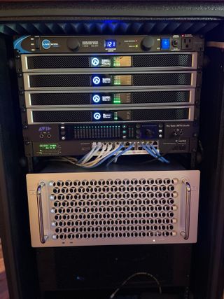 LEA professional equipment in a rack for Dolby Atmos studio.
