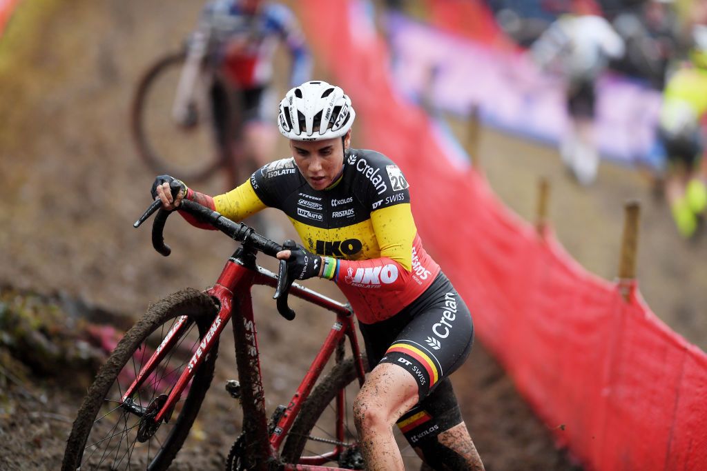 NAMUR BELGIUM DECEMBER 19 Sanne Cant of Belgium and Team IKO Crelan competes during the 13th Namur UCI CycloCross Worldcup 2021 Womens Elite UCIWT on December 19 2021 in Namur Belgium Photo by Luc ClaessenGetty Images