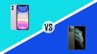 iPhone 11 vs iPhone 11 Pro: the two phones on blue backgrounds