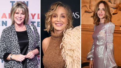 A composite image showing, left to right, Ruth Langsford, Sharon Stone and Trinny Woodall