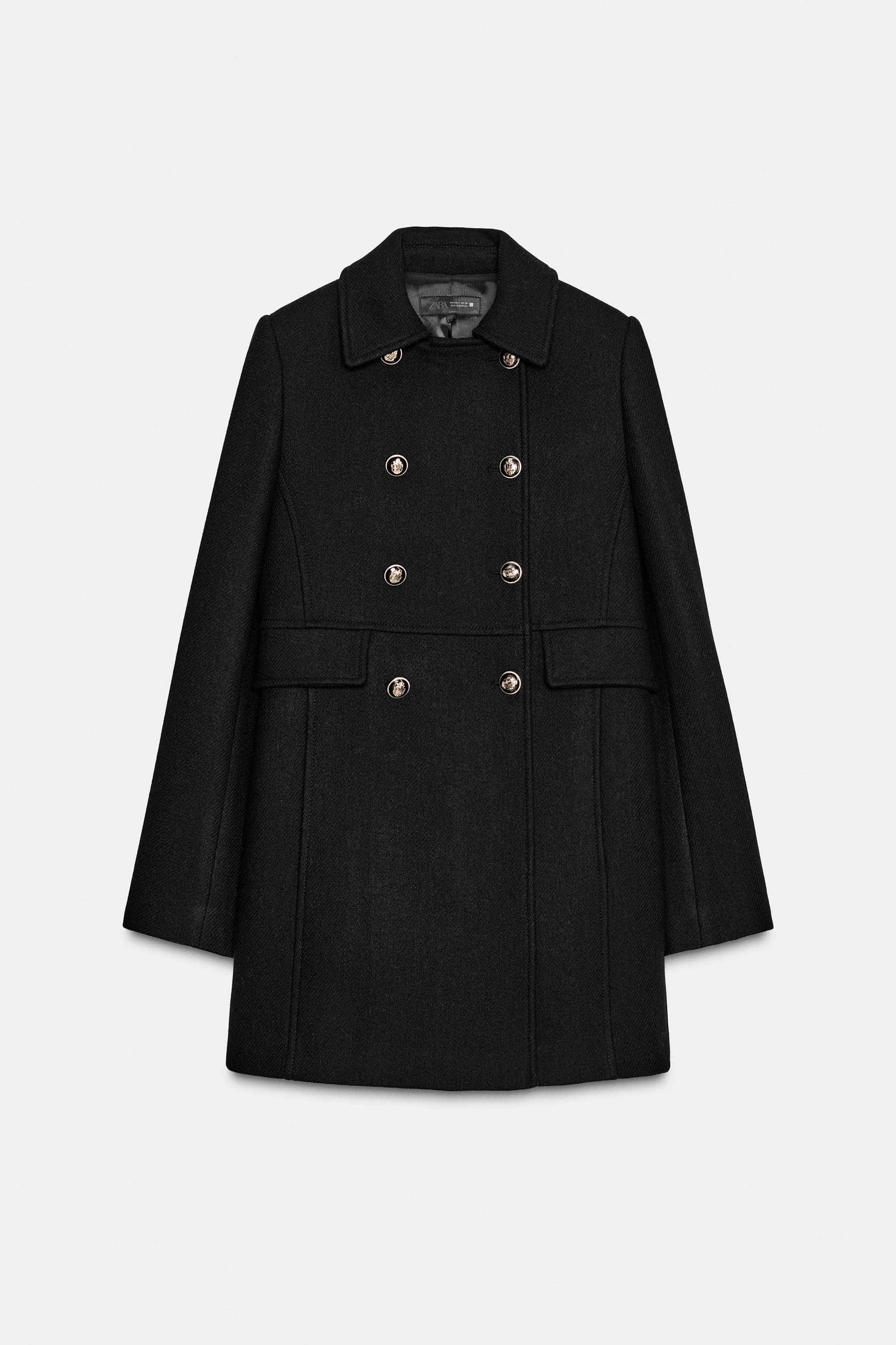 Wool Blend Double Breasted Short Coat