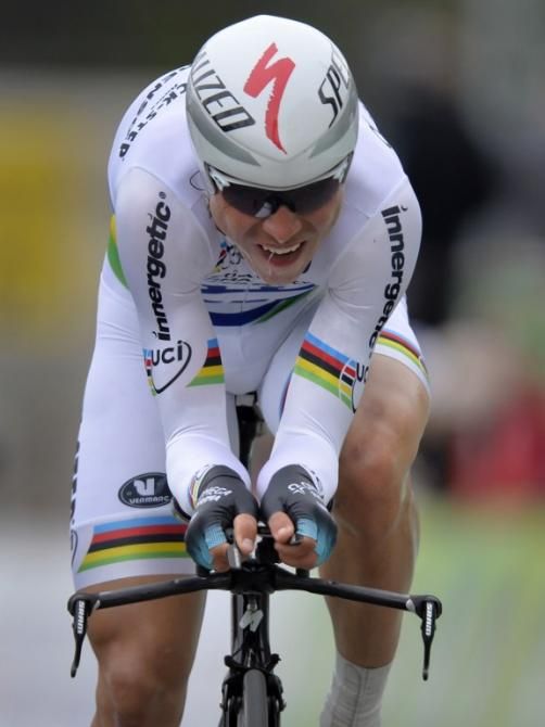 Tony Martin (Omega Pharma-QuickStep) powers to time trial victory at the Tour de Romandie.