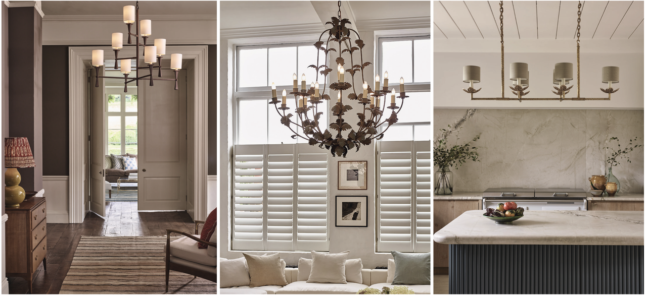 Whether Modernist or classical, Vaughan has the perfect design for it: (left to right) the Corfe, Compiegne and Antibes lights.