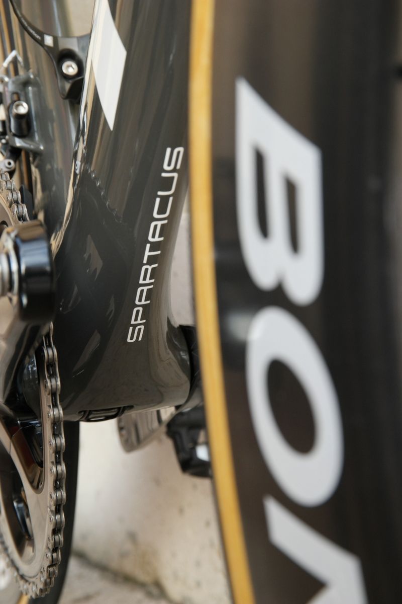 Fabian Cancellara's 'Spartacus' nickname features near the bottom bracket on the downtube