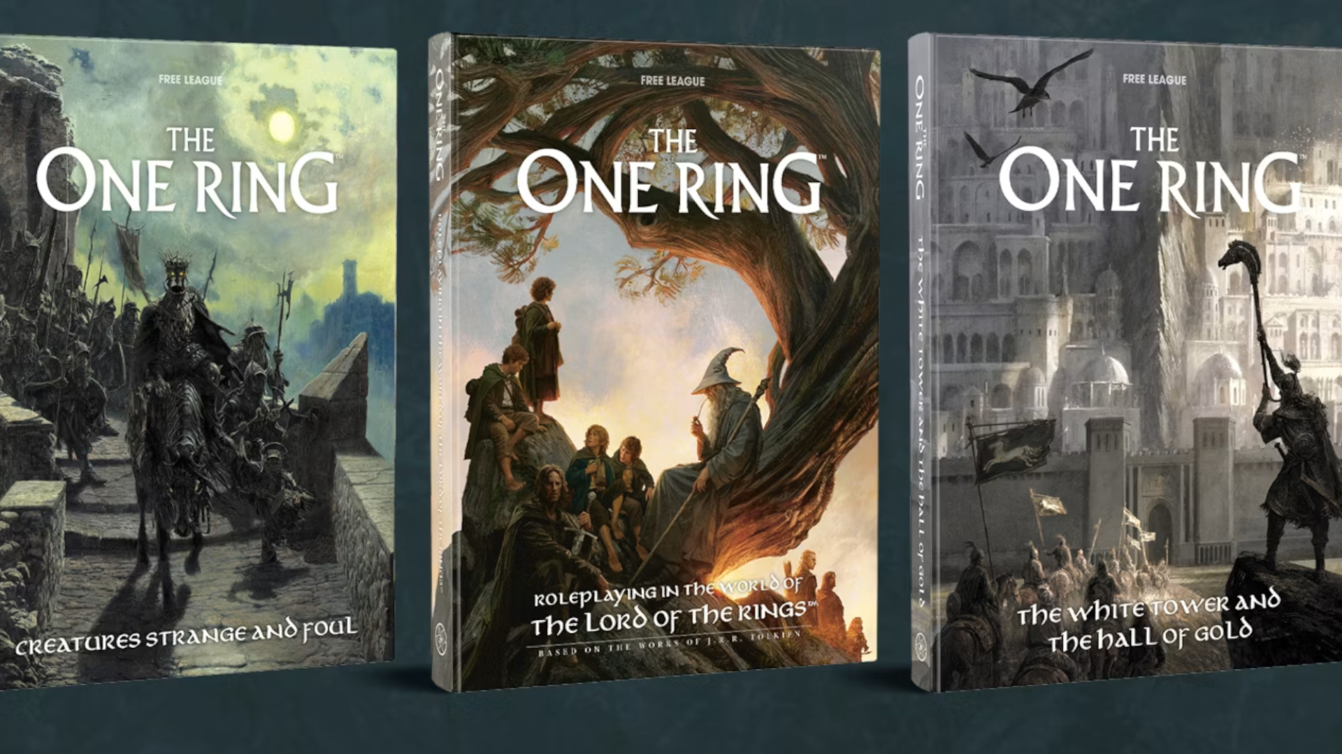 Three The One Ring books on a blue background