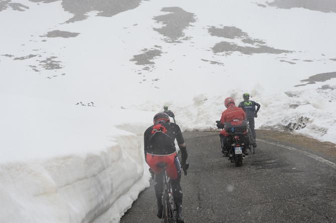 A BMC rider on the Gavia pass