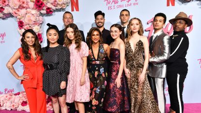 los angeles, california february 03 l r janel parrish, lana condor, john corbett, emilija baranac, sarayu blue, ross butler, anna cathcart, noah centineo, madeleine arthur, jordan fisher and trezzo mahoro attend the premiere of netflixs to all the boys ps i love you at the egyptian theatre on february 03, 2020 in los angeles, california photo by emma mcintyregetty imagesfor netflix