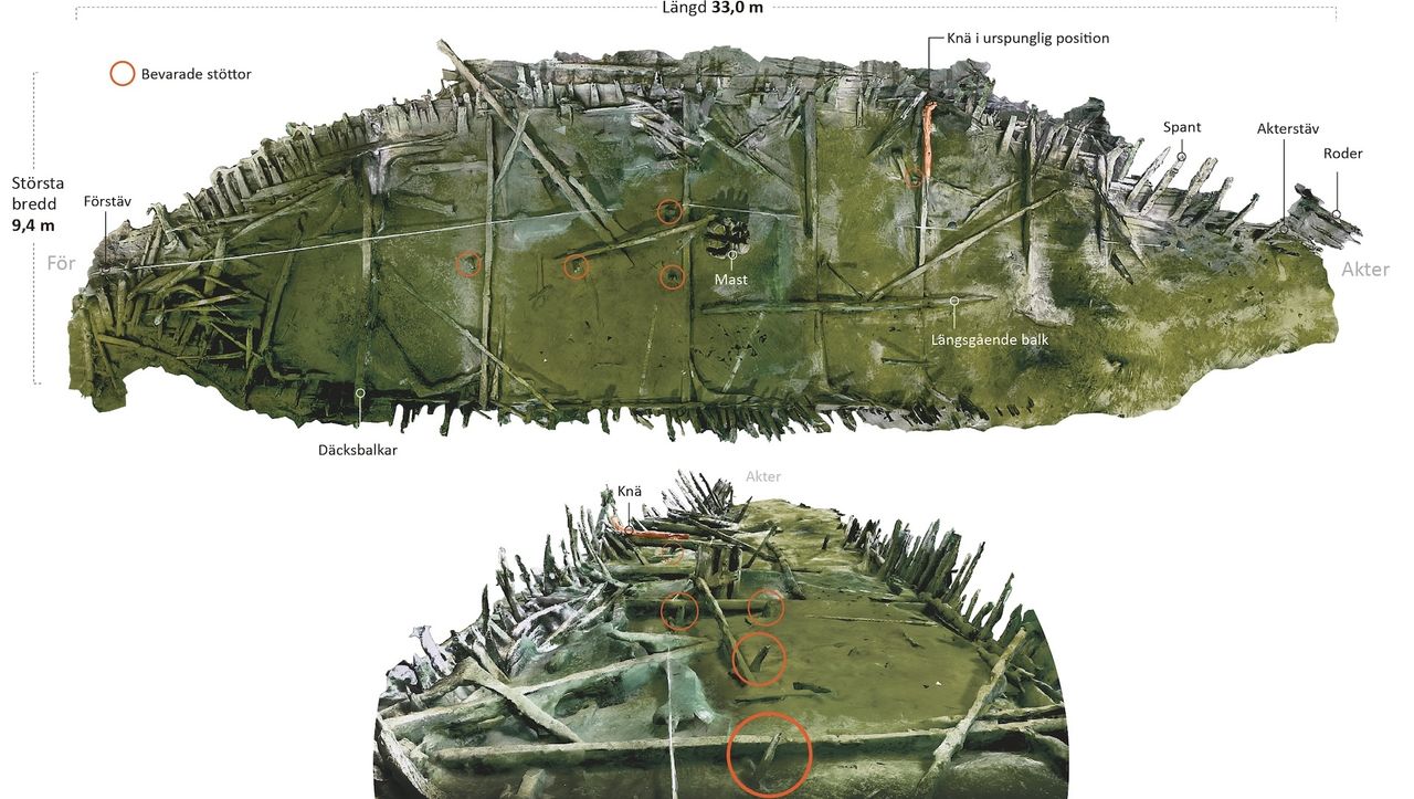 Two diagrams of the shipwreck