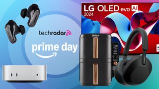 Multiple tech products with a sign saying 'Prime Day'