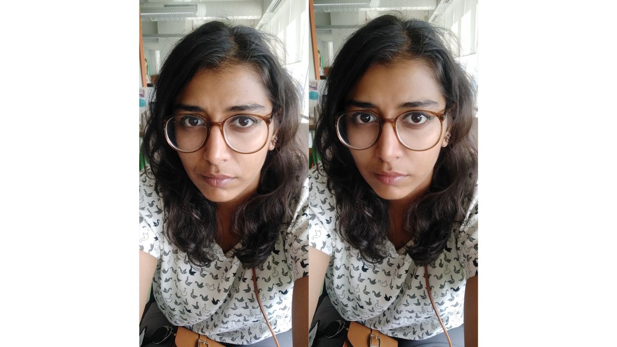 Selfie without AI (left), AI with AI (right)