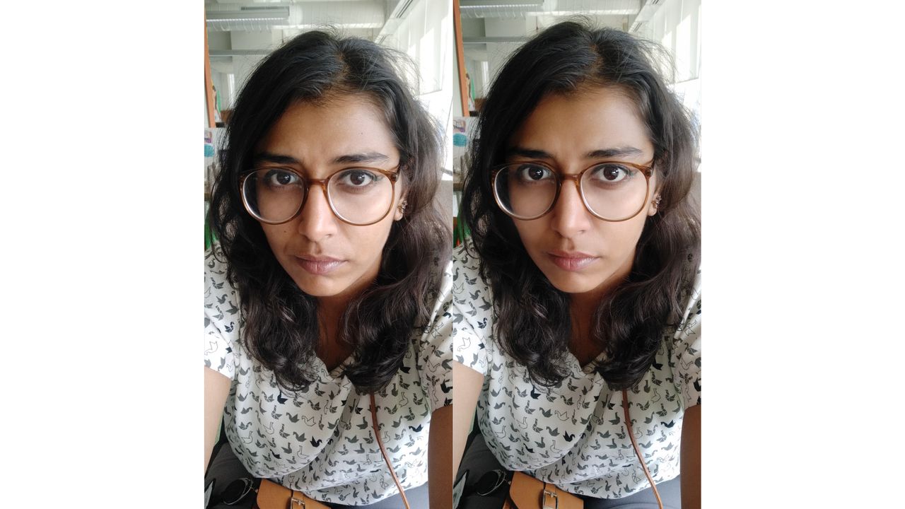 Selfie without AI (left), AI with AI (right)