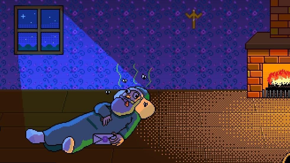 Stardew Valley mod - grandpa lies on the ground dead surrounded by flies.