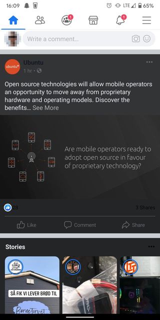 Dark mode on Facebook's Android app