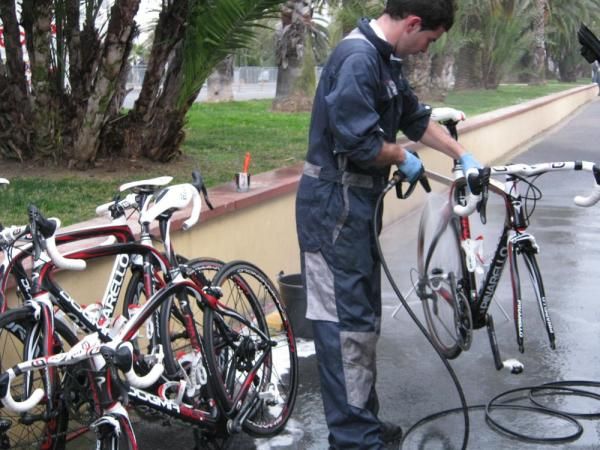 Race over, the mechanics set to work.