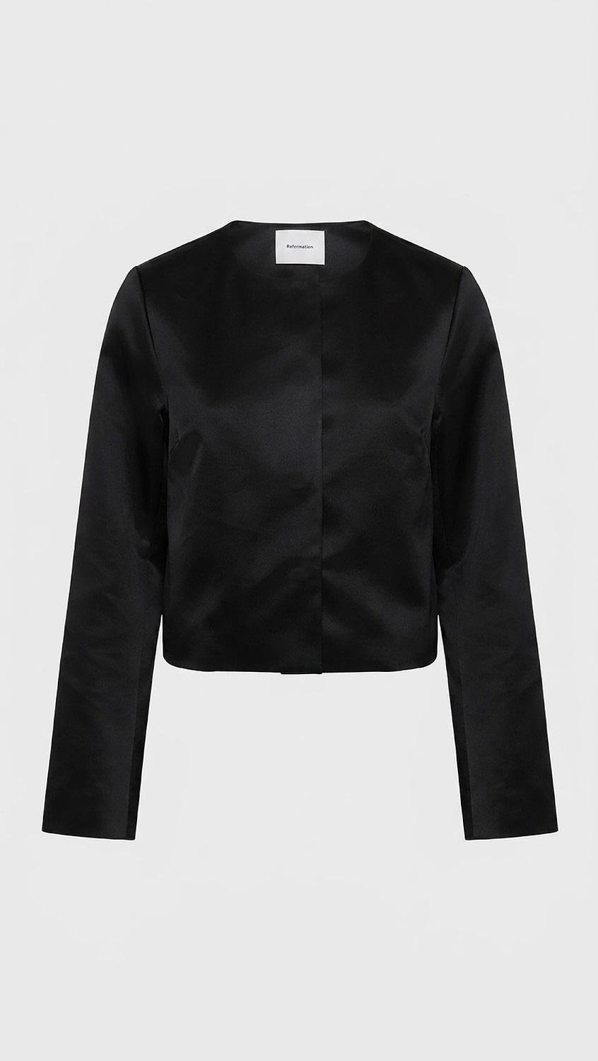 Reformation, Stella Cropped Satin Jacket