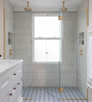 bathroom with gold taps and fittings