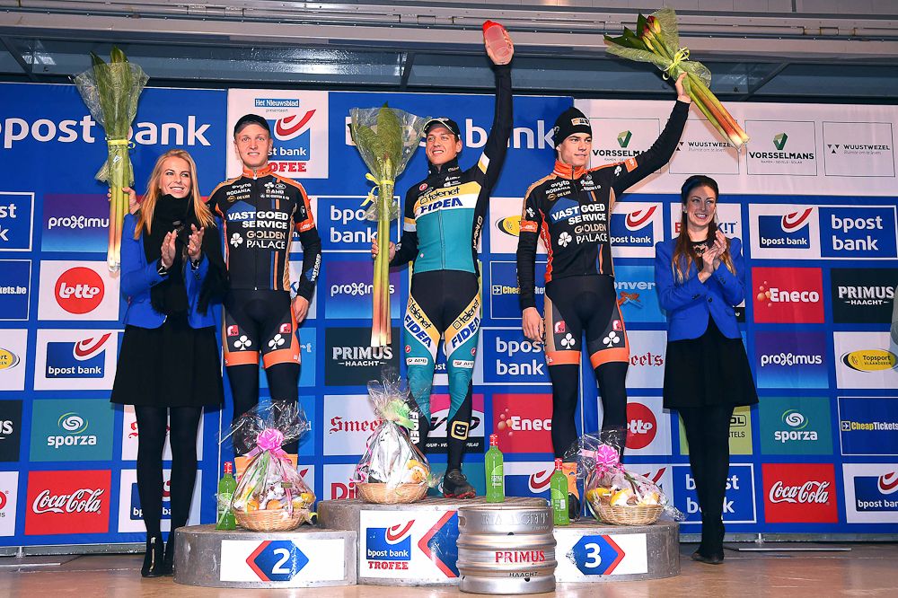 Tim Merlier (Bel), Tom Meeusen (Bel) and Wout van Aert (Bel)