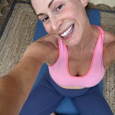 Health writer Anna Bartter trying the 5-5-5-30 morning routine, at home in her workout clothes