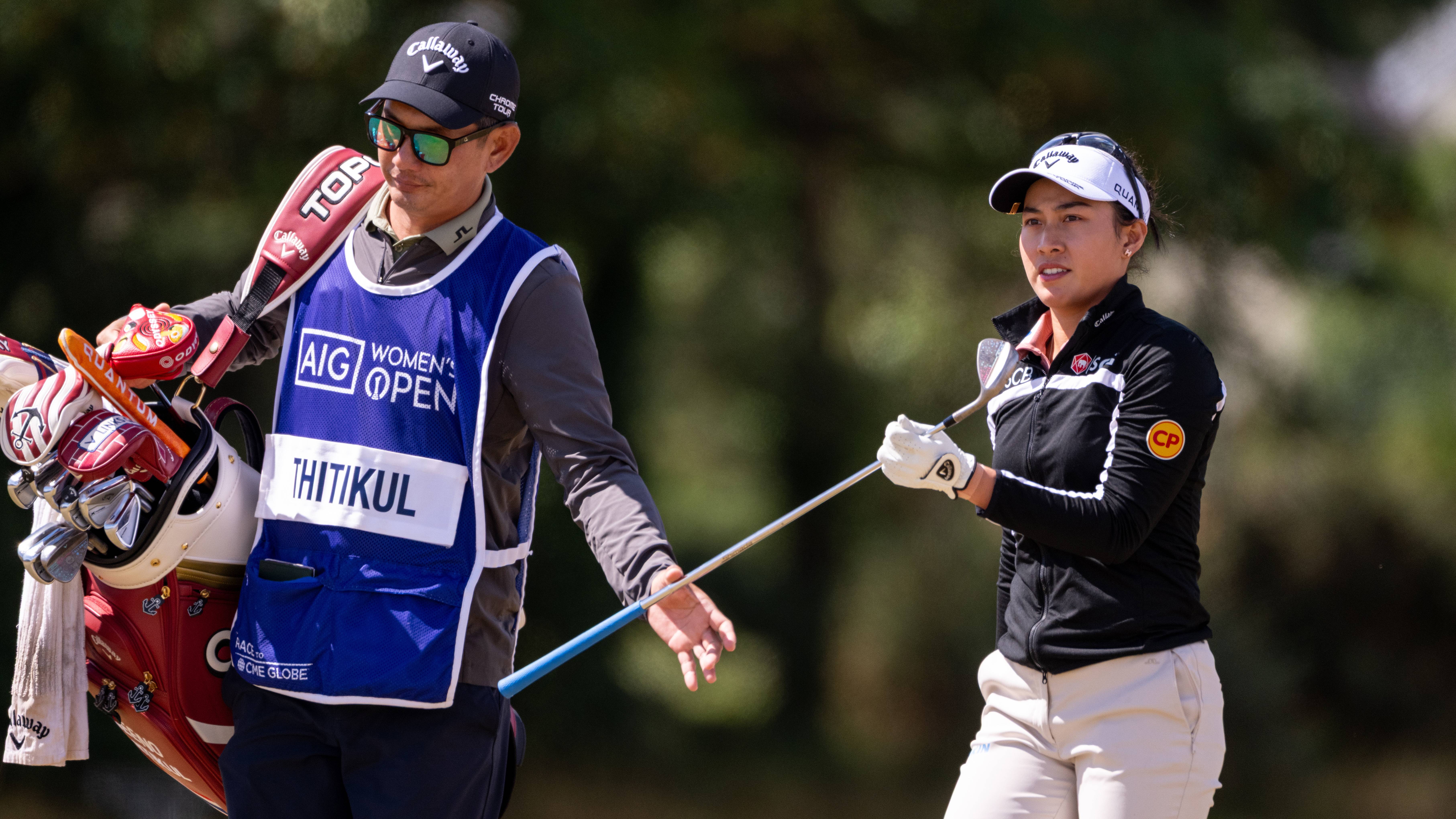 Jeeno Thitikul with her caddie during the 1st round of the 2026 AIG Women's Open