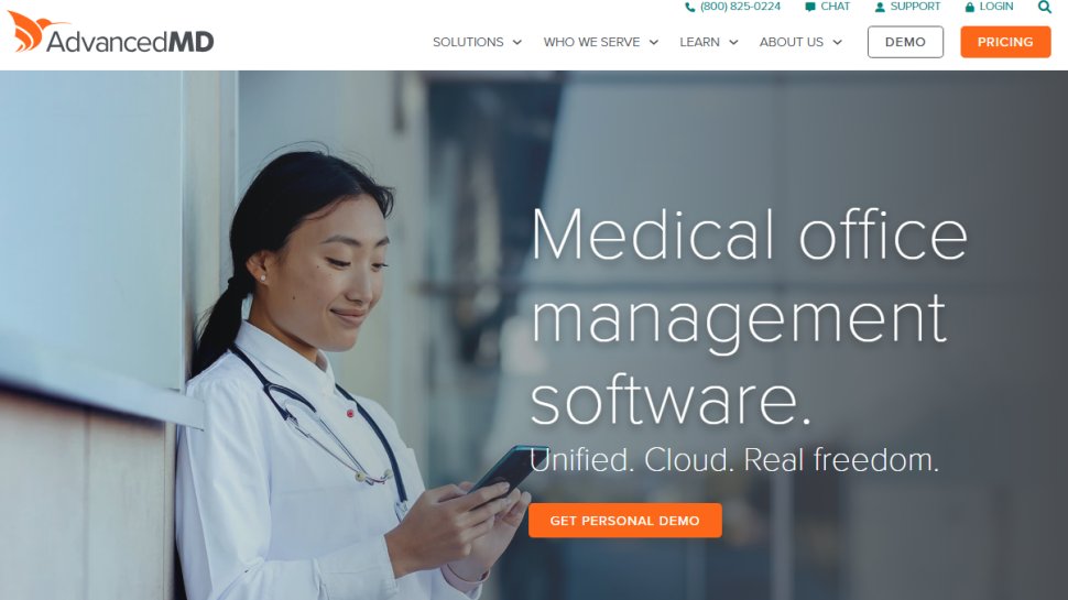 Website screenshot of AdvancedMD EHR (March, 2026)