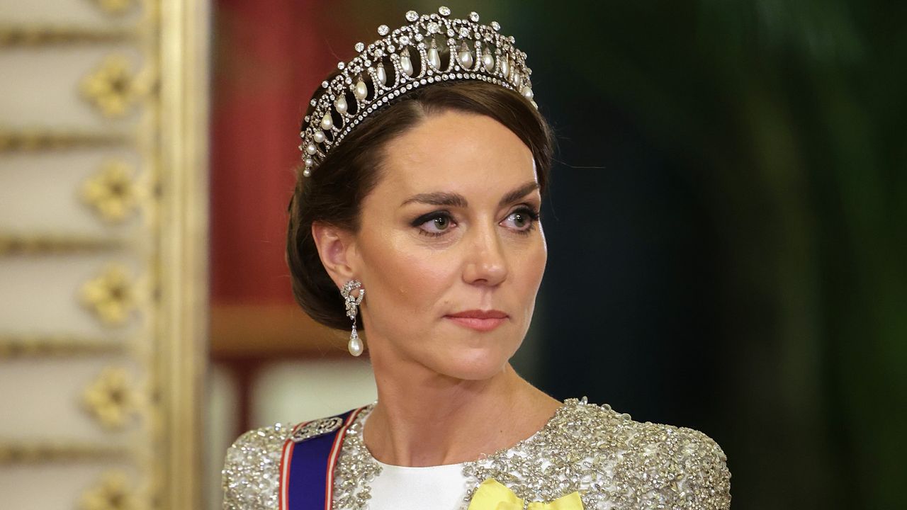 Kate Middleton&#039;s magical moment falls the same day as Sussex release; seen here during the State Banquet at Buckingham Palace