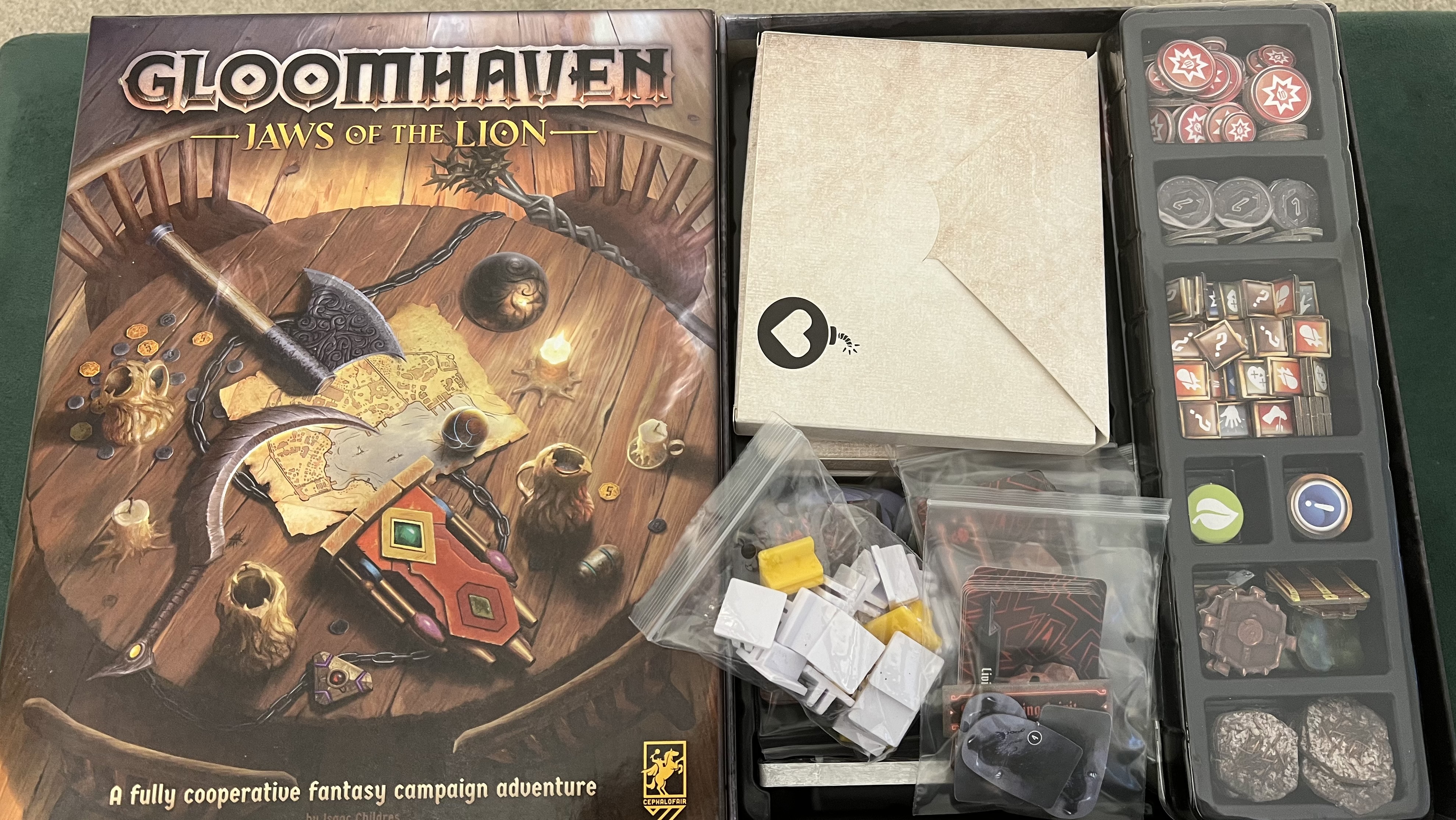 Gloomhaven: jaws of the lion box contents in baggies