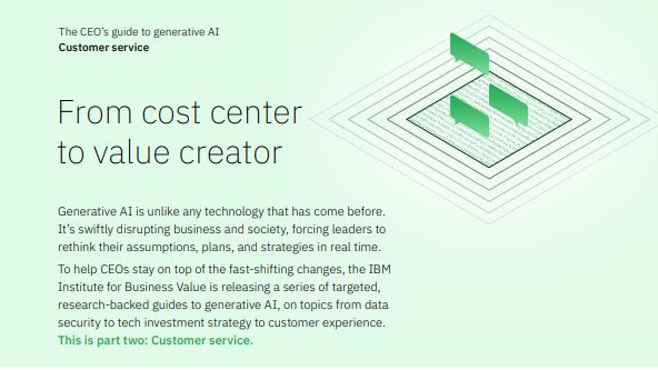 A green whitepaper cover from IBM on how generative AI can impact customer service