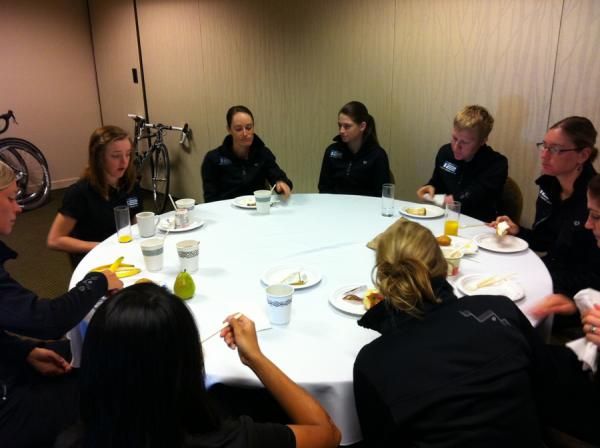 Greta and her teammates take a break at team camp