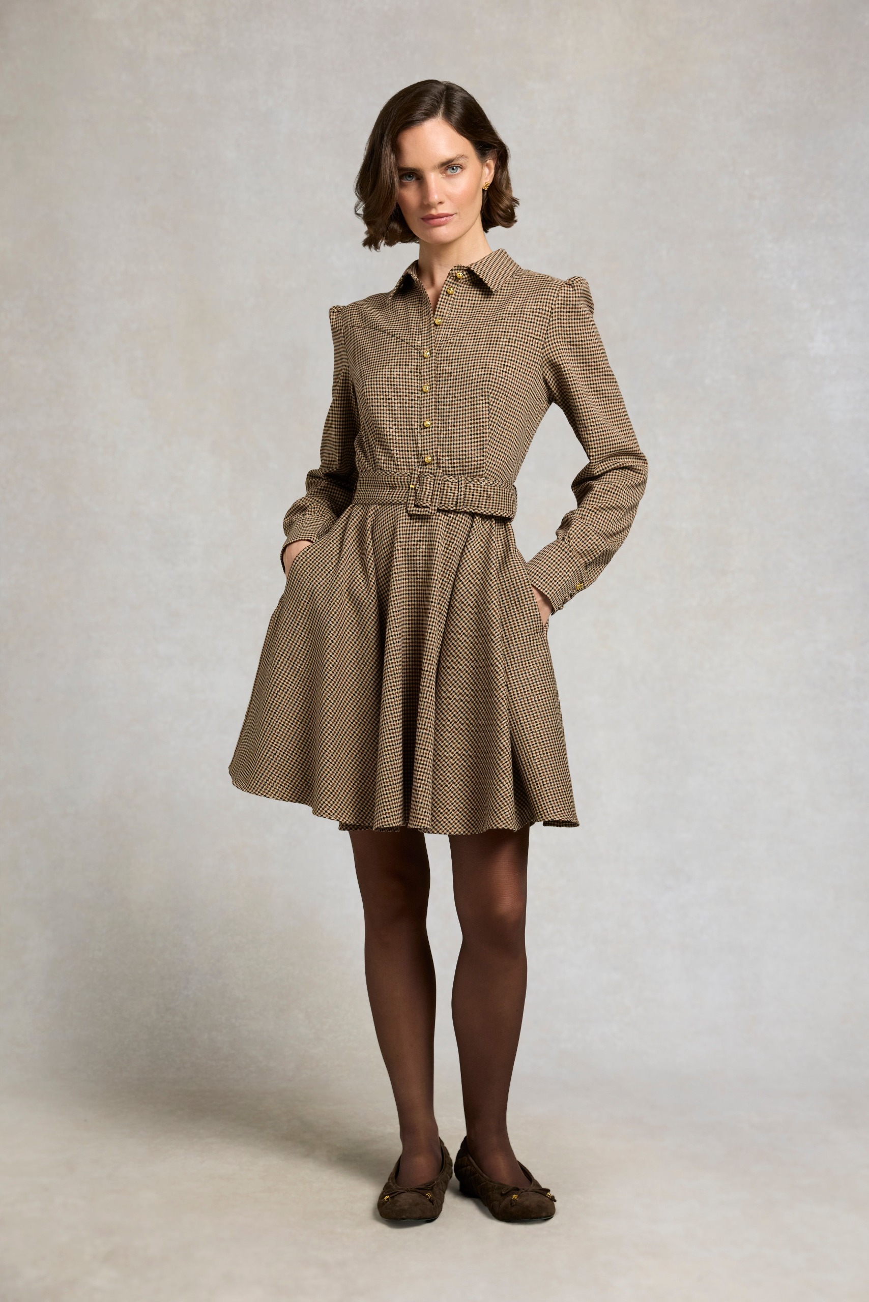 Heritage Mini Dress (coffee Gingham)