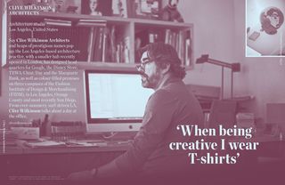 Architect Clive Wilkinson at his desk