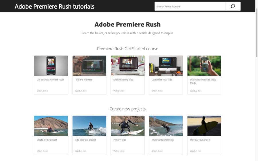 Video tutorials for Adobe Premiere Rush