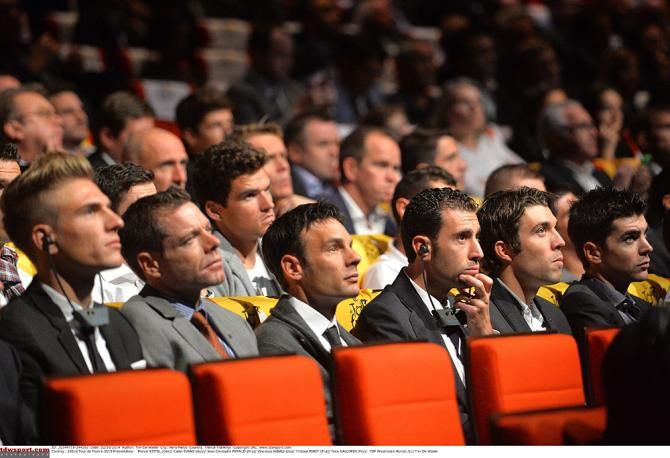 Marcel Kittel, Cadel Evans, Jean-Christophe Peraud, Vincenzo Nibali, Thibaut Pinot and Tony Gallopin