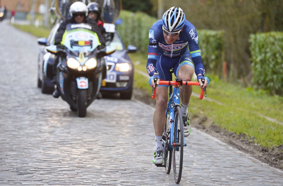 Wanty-Groupe Gobert's Kevin Van Melsen was the last man standing from the breakaway