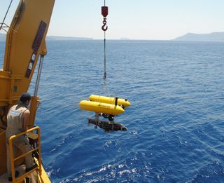 The crew deploys Girona 500 into the Aegean Sea to pinpoint odd chemical signatures in layers of water.