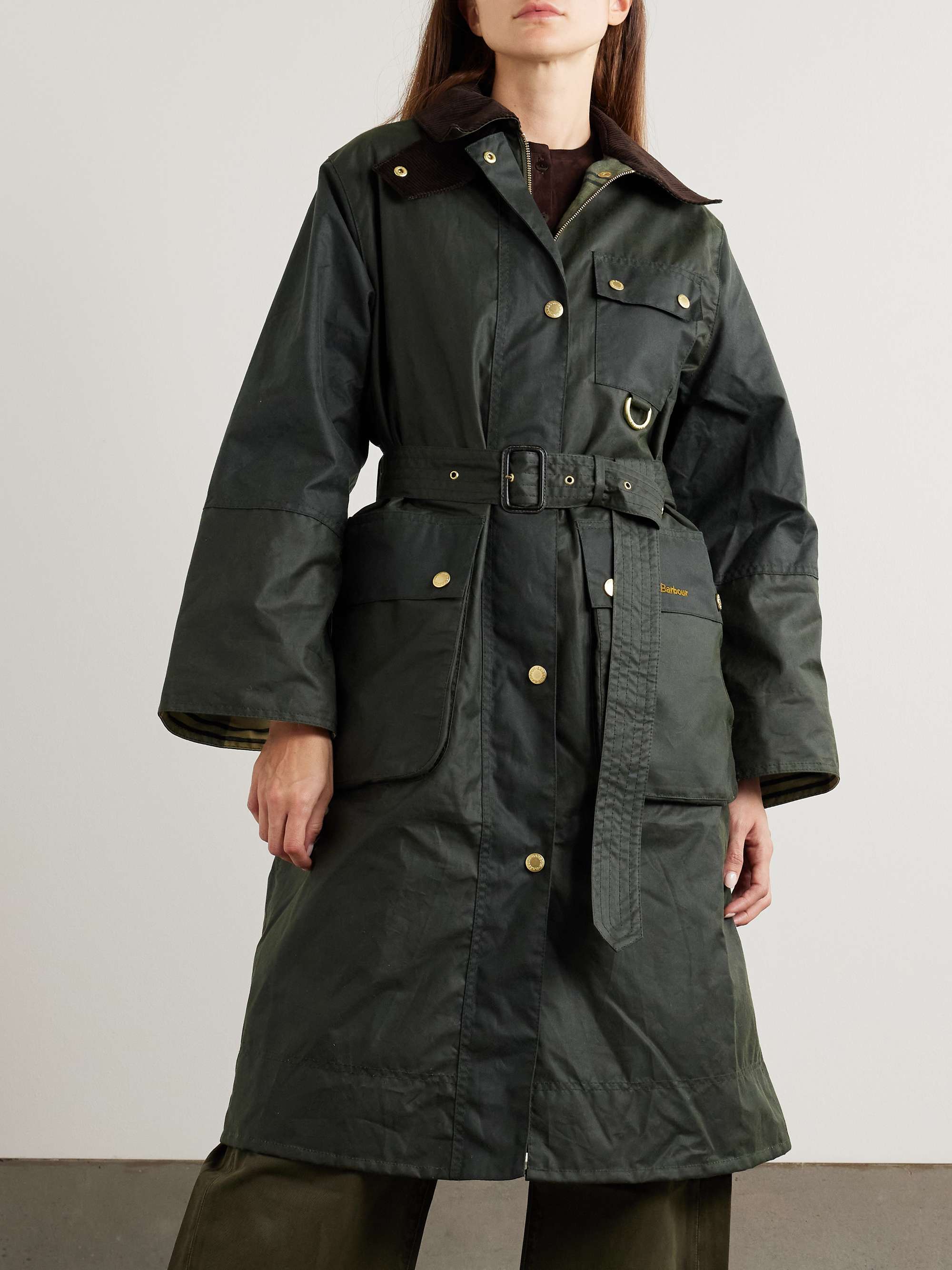 Milda Corduroy-Trimmed Waxed-Cotton Trench Coat