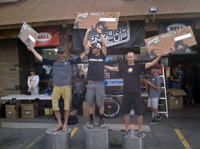 Macky Franklin shares the Enduro Cup podium with Ross Schnell (1st) and Jeremy Horgan-Kobelski (2nd)