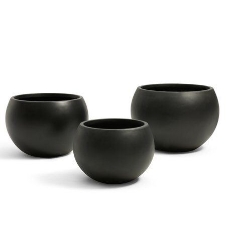21.3" D X 14.8" H Fiberstone Extra Large Planter, Black, 16.6" Pot Opening, Sphere Flower Pot With Drainage Hole, Weather Resistance Indoor/outdoor Planters